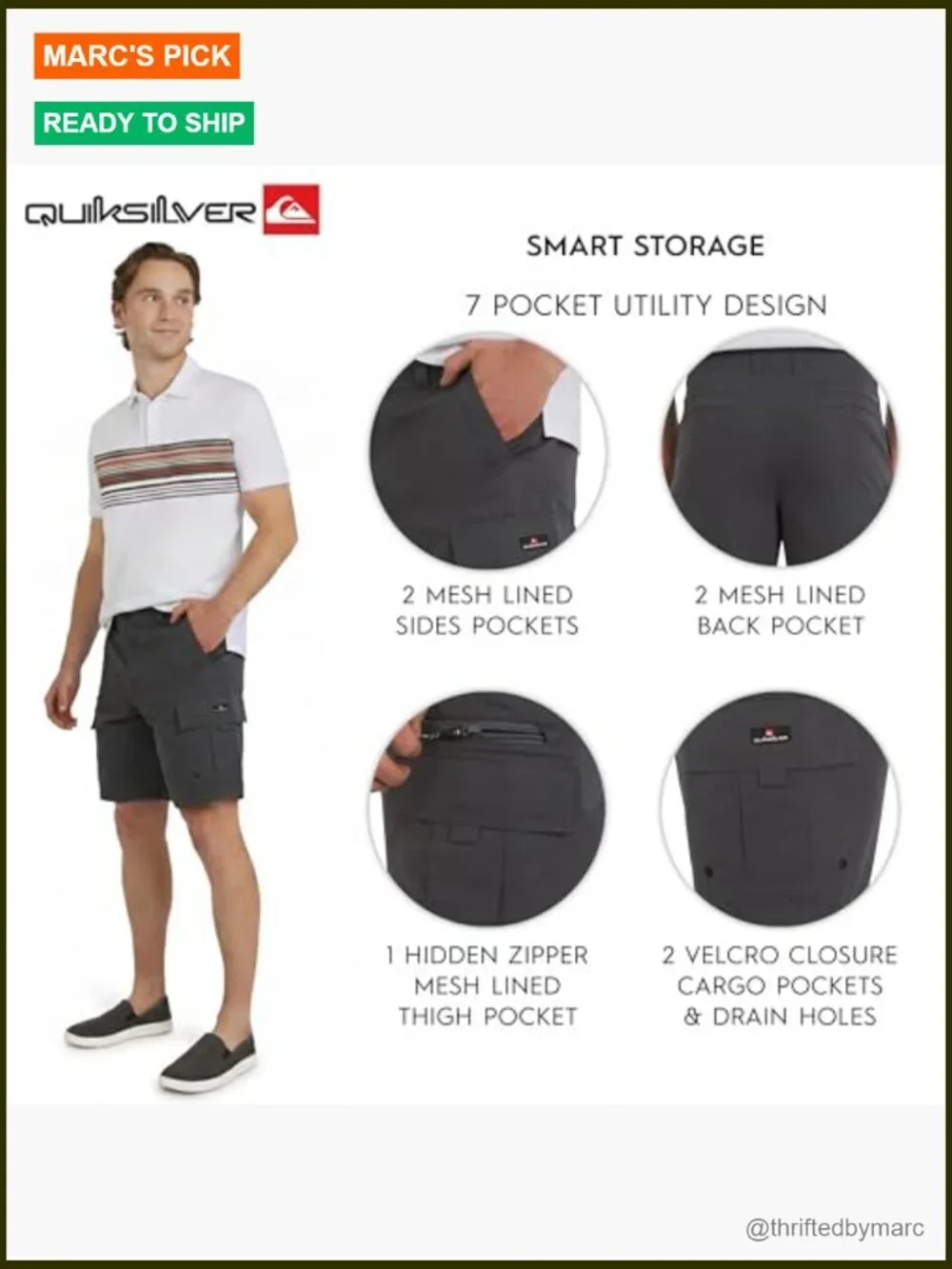 Regular Fit Hybrid Cargo Shorts with 7 Pockets, 9-Inch Inseam, Water-Friendly